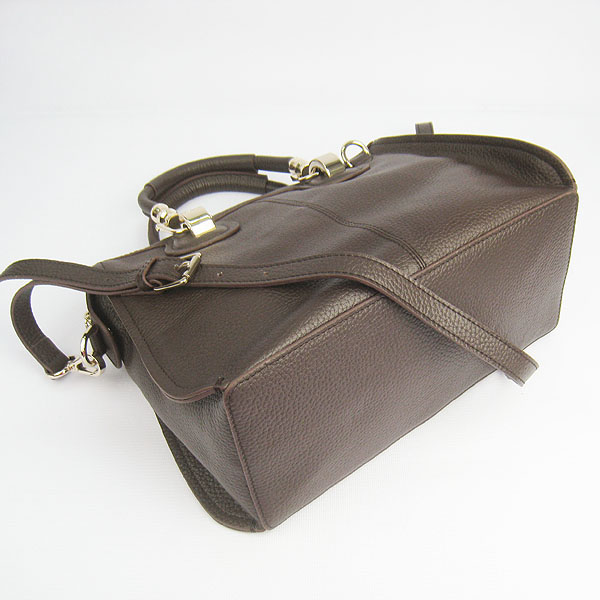 Fake Hermes New Arrival Double-duty leather handbag Dark Coffee 60669 - Click Image to Close